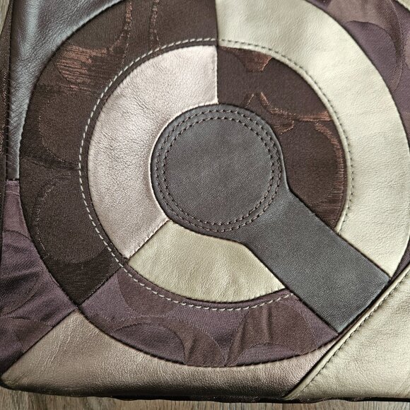 VTG COACH Handbag Inlaid Patchwork Leather Shoulder Bag Brown/Gold Tote F20013 - Picture 7 of 10
